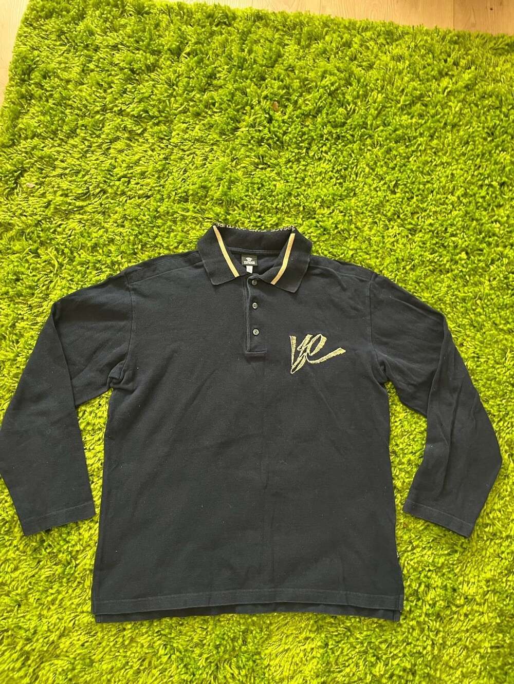 Versace Jeans Couture Long Sleeve Polo Shirt with Gold Embroidered Logo